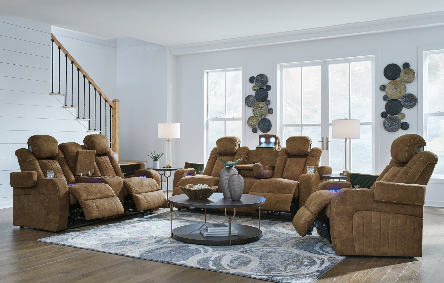 Wolfridge Brindle Reclining Sofa, Loveseat, and Recliner Set front view