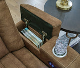 Armrest storage compartment with remote controls