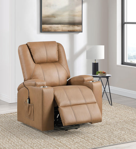 Close-up of Armstrong recliner armrest and fabric