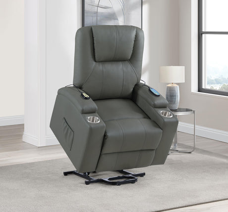 Close-up of recliner upholstery and armrest