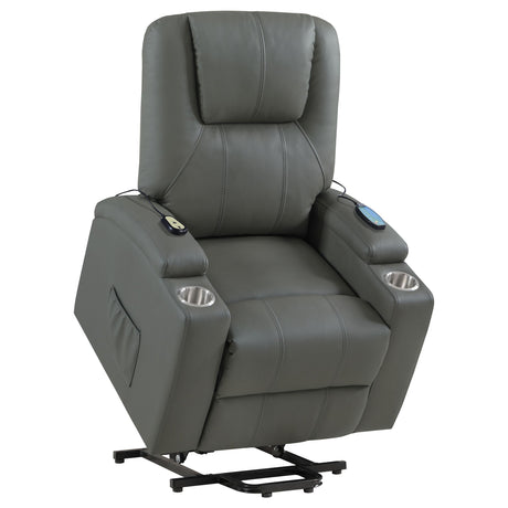 Recliner in lifted position showing power lift mechanism