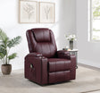 Side angle of Armstrong wine red power lift massage recliner