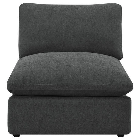 Side view of Collins Modular Armless Chair in dark grey fabric