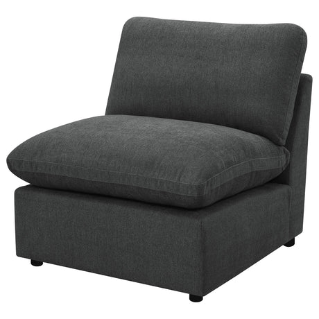 Back view showing wooden leg frame of Collins chair