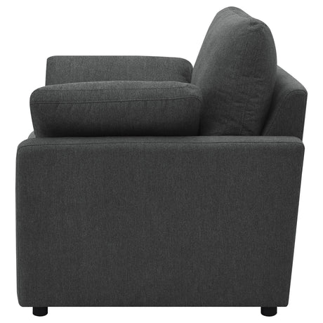 Close-up of fabric upholstery on Collins recliner