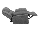 Bahrain Upholstered Power Glider Recliner Charcoal showing recline position