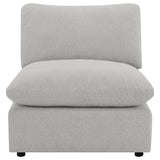 Side view of Collins grey upholstered armless chair