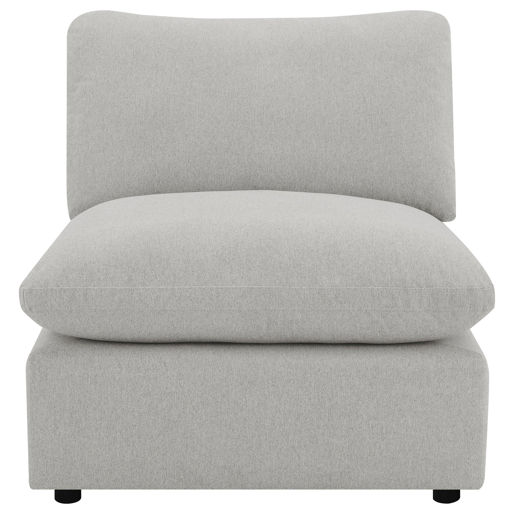 Side view of Collins grey upholstered armless chair
