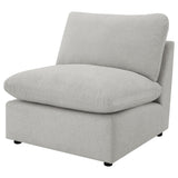 Back view of Collins grey upholstered armless chair