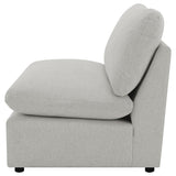 Close-up on fabric and armrest of Collins chair