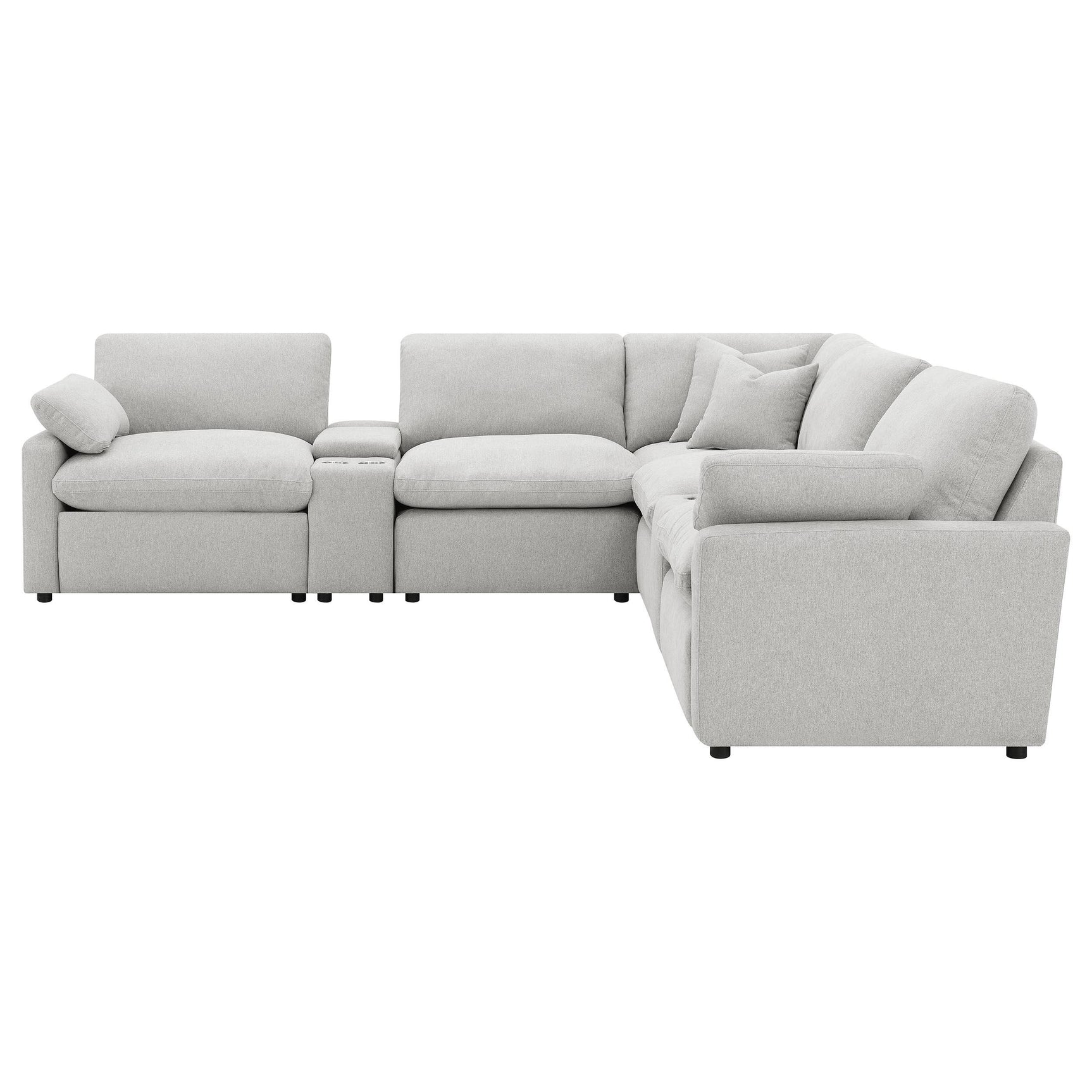 Side angle of Collins 7-piece modular sectional sofa in grey