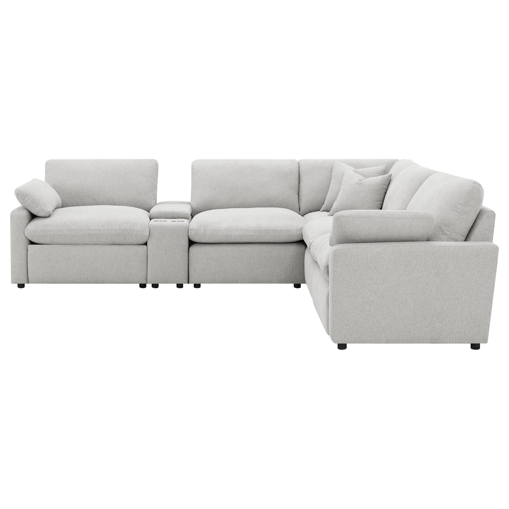 Side angle of Collins grey fabric power reclining sectional