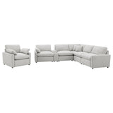 Close-up of grey fabric upholstery and cushions