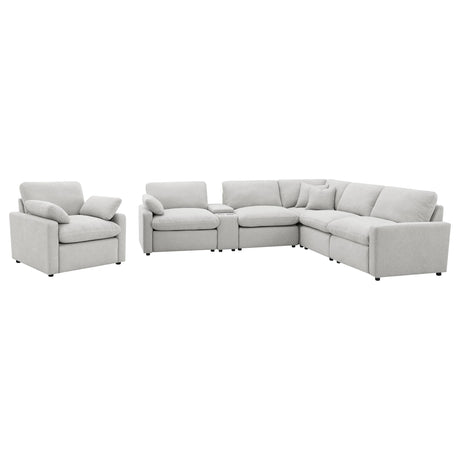 Close-up of grey fabric upholstery and cushions