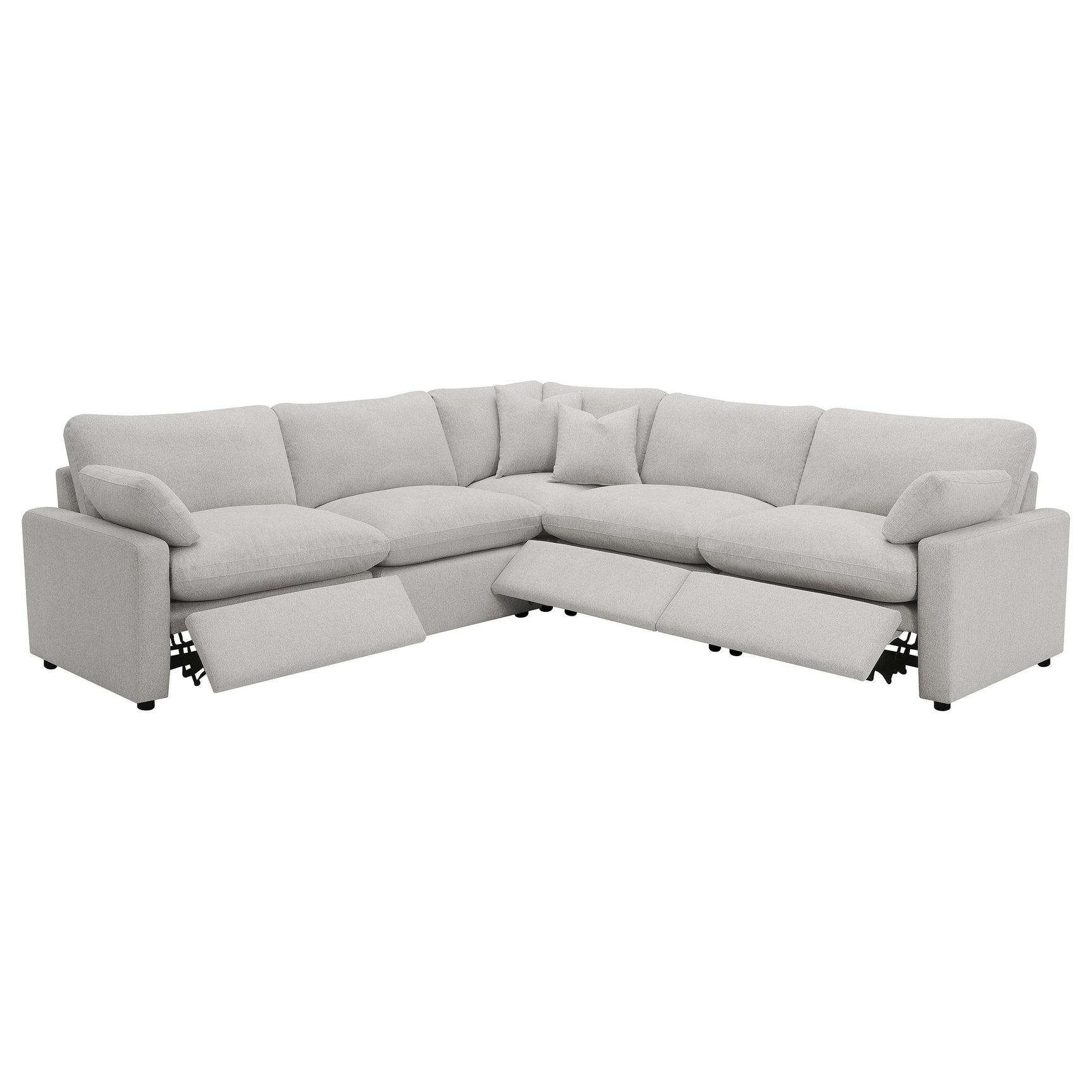 Sectional sofa showing power recliner button detail