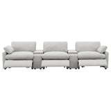 Collins reclining mechanism detail in grey fabric seating