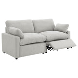 Reclined position of Collins Modular Power Loveseat in grey