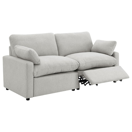 Reclined position of Collins Modular Power Loveseat in grey
