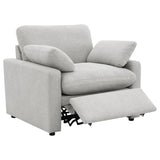 Side angle of Collins grey upholstered power recliner chair