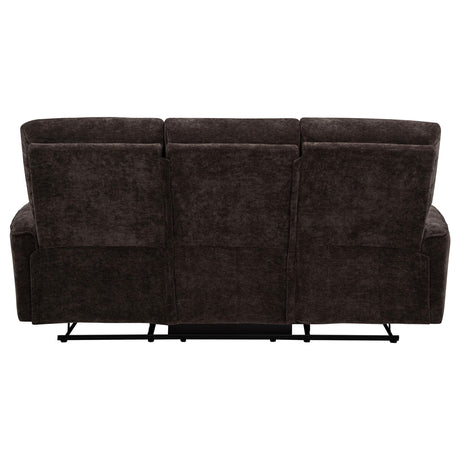 Dark brown upholstery on Navarro reclining sofa armrest