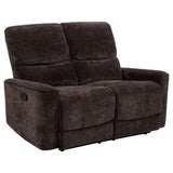 Side view of Navarro dark brown chenille reclining loveseat