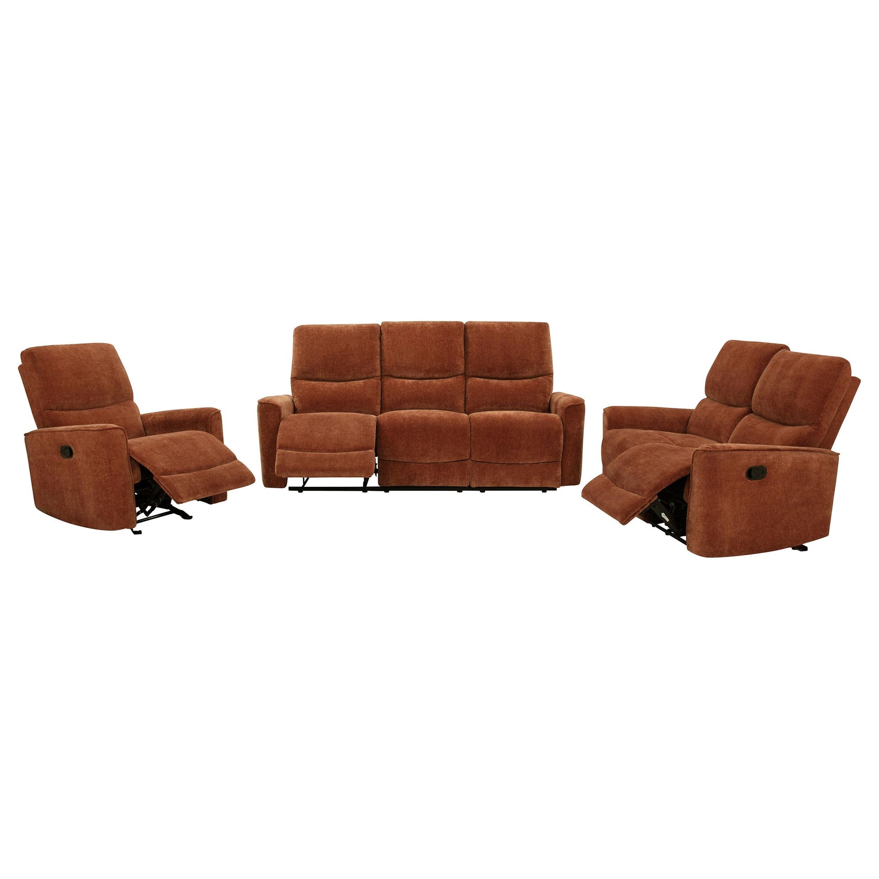 Navarro reclining sofa set orange side angle