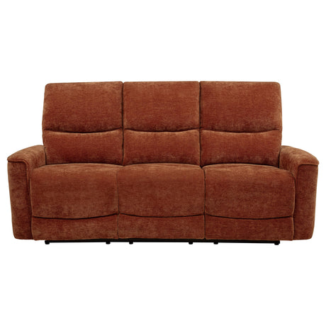 Close-up of chenille upholstery and channel tufting on sofa back