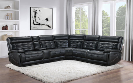Side angle of Hewitt leather sectional with console