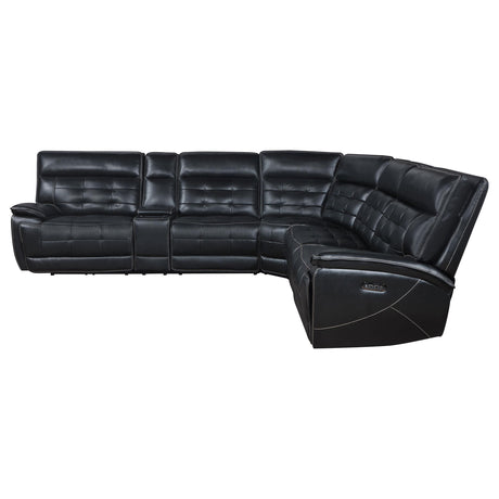 Top detail of black leather upholstery