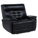 Close-up of Hewitt leather upholstery and channel tufting