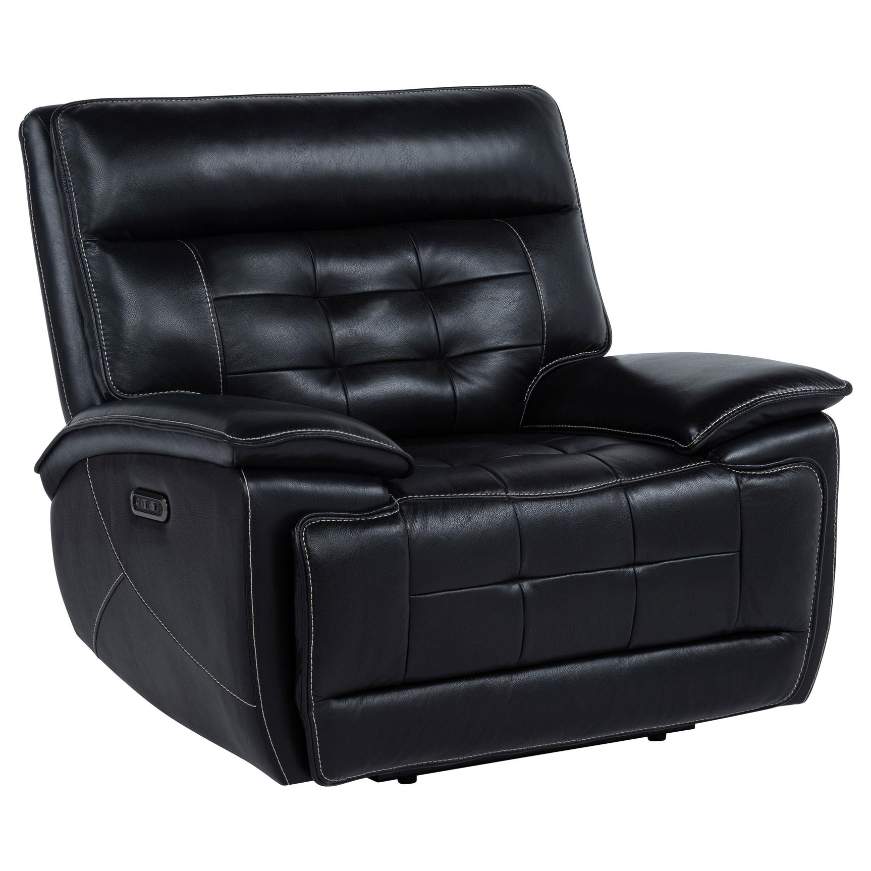 Close-up of Hewitt leather upholstery and channel tufting