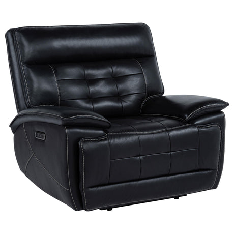 Close-up of Hewitt leather upholstery and channel tufting