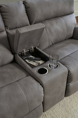 Detail of slate faux leather upholstery