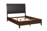 Cotterill Cherry Faux Leather Tufted Panel Bedroom Set bed close-up front view