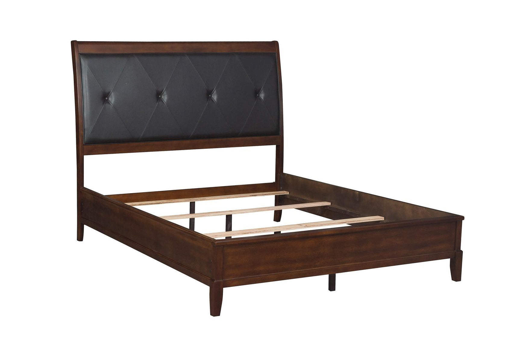 Cotterill Cherry Faux Leather Tufted Panel Bedroom Set bed close-up front view