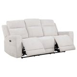 Power recliner chair in ivory chenille upholstery
