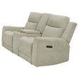 Side angle of Kennett power reclining loveseat in ivory chenille