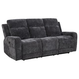 Side angle of Kennett Chenille Upholstered Power Reclining Sofa showing reclining feature