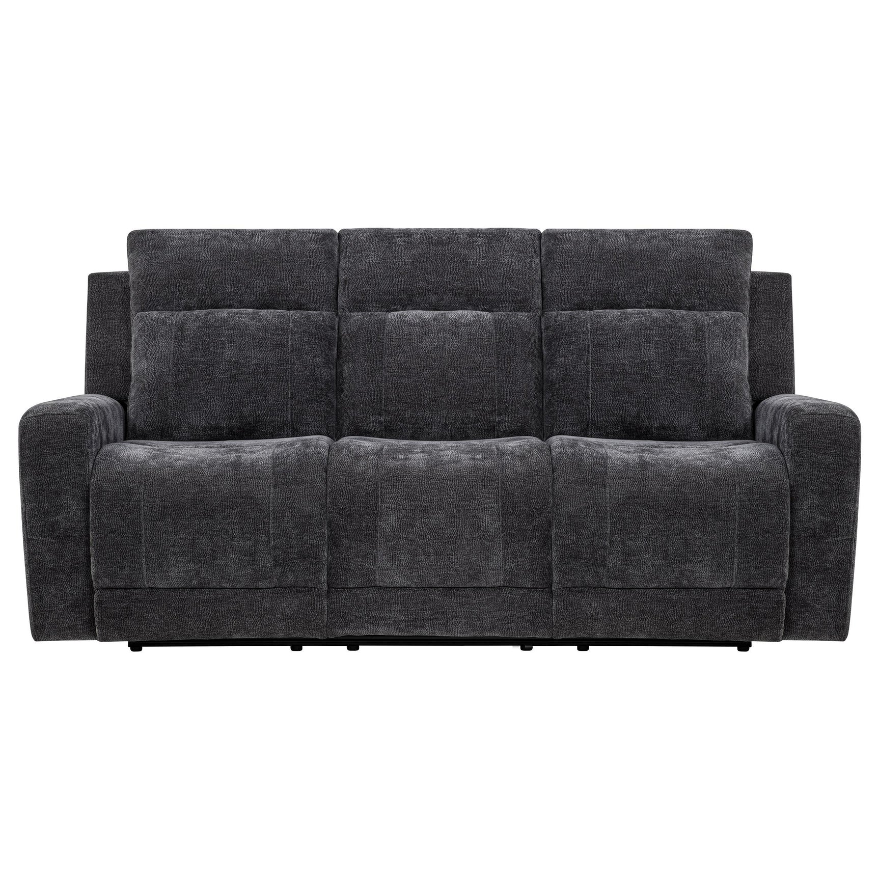 Close-up of dark grey chenille fabric texture on sofa