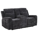 Side view of Kennett grey chenille power reclining loveseat