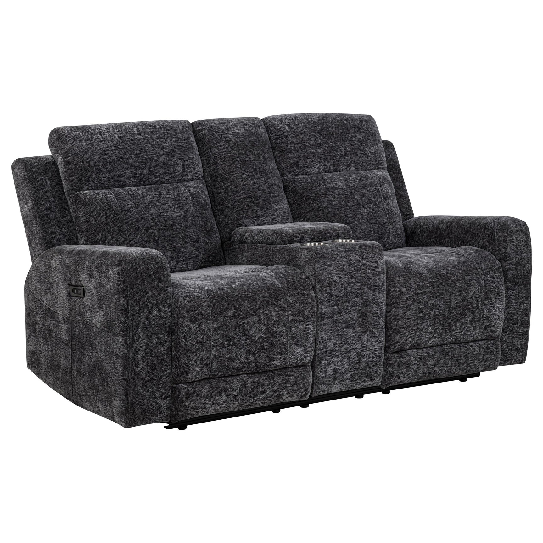 Side view of Kennett grey chenille power reclining loveseat