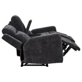 Metal frame base visible under loveseat