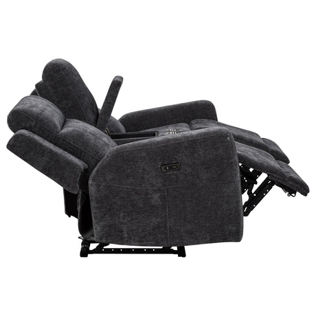 Metal frame base visible under loveseat