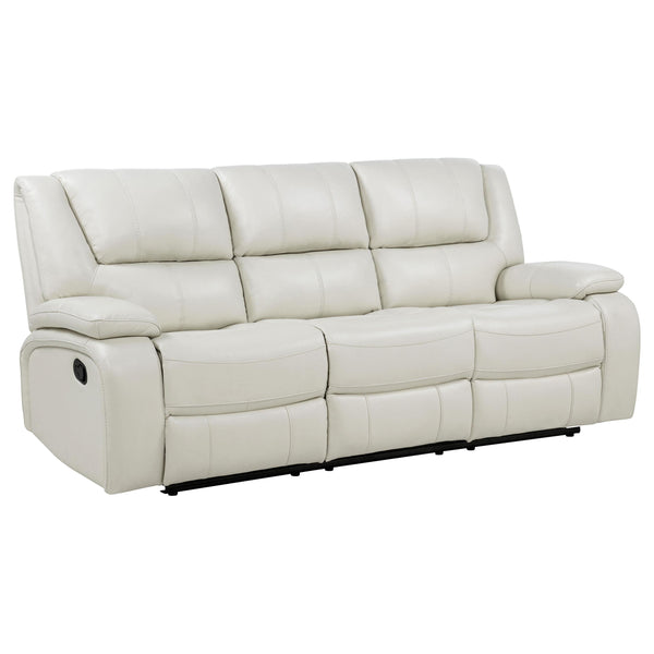 Camila 3-piece white upholstered reclining sofa set front view