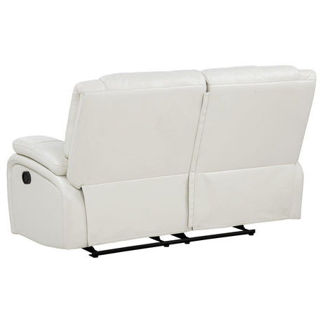 Camila 3-piece white upholstered reclining sofa set front view
