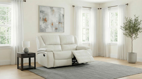 Back angle of Camila white reclining loveseat