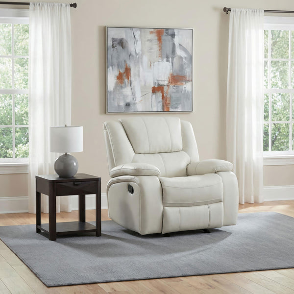 Camila Recliner side angle showing padded pillow arms