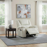 Close-up of white leatherette upholstery and stitching