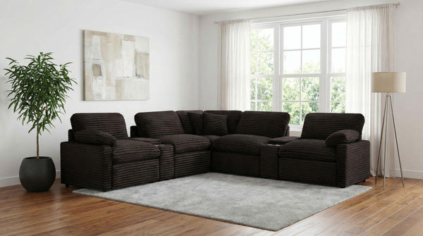 Side view of Collins 7-piece modular power reclining sectional with cup holders