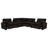Modular sections of Collins brown sectional arranged in living room